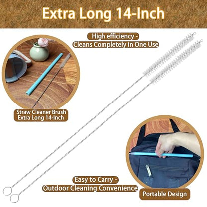 Straw Cleaner Brush Extra Long 14 Inch, 8-PCS Straw Brush Extra Long with 304 Stainless Steel Handle, Extra Long Pipe Tube Cleaner for Water Bottle, Coffee Kettle and Pipes.