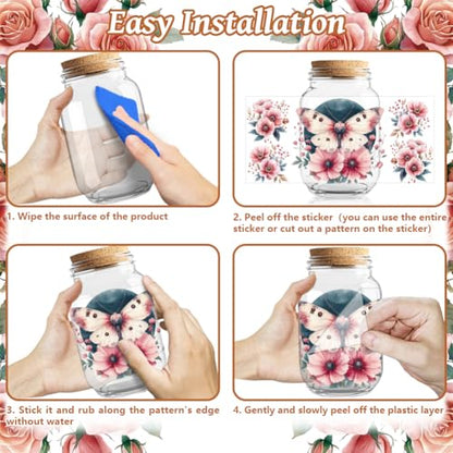 UV DTF Cup Wraps Transfer Stickers Flower Moth Pattern, 10 Sheets Waterproof Custom Vinyl Transfer Sticker 16oz Coffee Glass Cup Tumbler Bottle Mug Decals for Men Women - style: Flower Moth