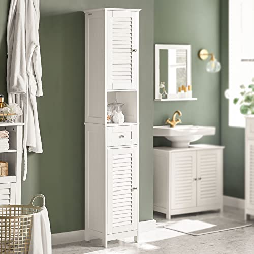 Haotian Narrow Bathroom Storage Cabinet, 67" Tall Skinny Bathroom Shelf with Drawers, Freestanding Corner Cabinet with Adjustable Shelves for Laundry Room, White, FRG236-W