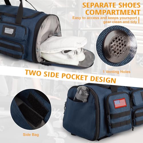 Expandable Gym Bag for Men,Tactical Large 3-in-1 Travel Duffle Backpack Bag - color: Blue