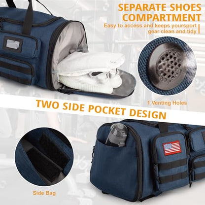 Expandable Gym Bag for Men,Tactical Large 3-in-1 Travel Duffle Backpack Bag - color: Blue