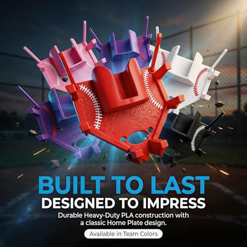 Baseball Softball Dugout Organizer - Fence-Mounted Hanging Holder for Bat Glove Helmet & Water Bottles - with Secure Clips - Heavy-Duty PLA 3D Print, Keeps Dugout Neat & Accessible - color: Red