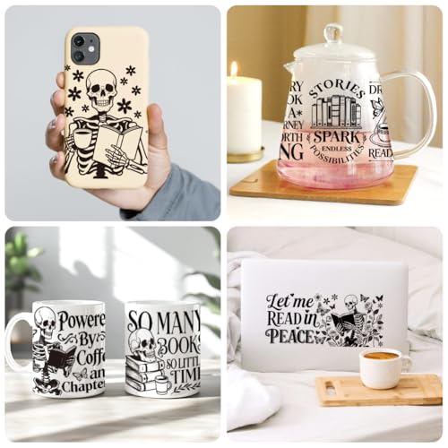 UV DTF Cup Wraps Transfer Stickers Book and Skull Pattern, 10 Sheets Waterproof Custom Vinyl Transfer Sticker 16oz Coffee Glass Cup Tumbler Bottle Mug Decals for Men Women - style: Book and Skull