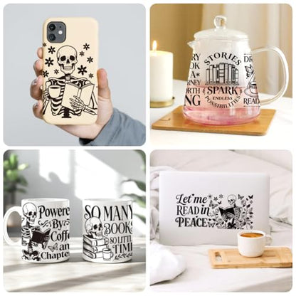UV DTF Cup Wraps Transfer Stickers Book and Skull Pattern, 10 Sheets Waterproof Custom Vinyl Transfer Sticker 16oz Coffee Glass Cup Tumbler Bottle Mug Decals for Men Women - style: Book and Skull