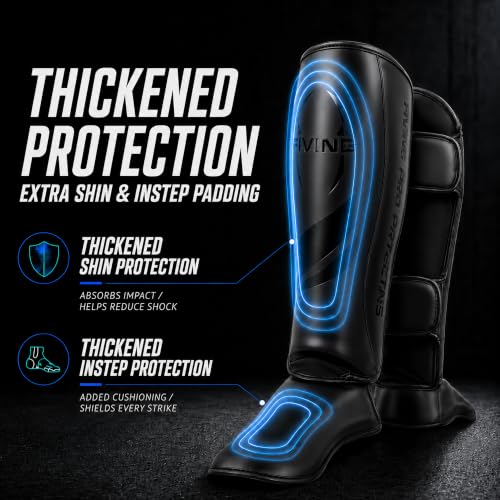 Upgraded Thickened Muay Thai Shin Guards with Instep | Enhanced Impact Protection, Kickboxing & MMA Leg Guards, Martial Arts Sparring Training, long-lasting for Men Women - size: Medium