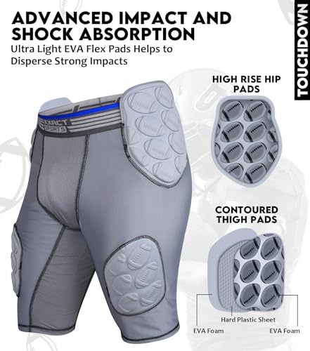 Exxact Sports Touchdown 5-Pad Youth Football Girdle with Cup Pocket - color: Gray, size: Youth X-Large