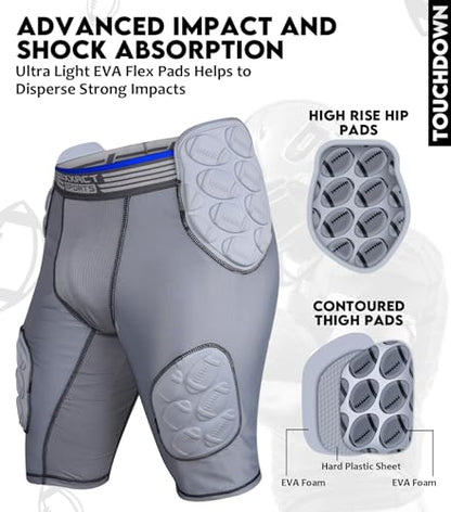 Exxact Sports Touchdown 5-Pad Youth Football Girdle with Cup Pocket - color: Gray, size: Youth X-Large