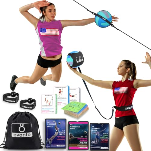 OVANTO Volleyball Training Equipment Kit | Adjustable Practice Hitting Rebounder, Ultra-Stretch Neoprene, Exclusive Elastic Cords, Premium Content - color: VT Pro + Spike MAX