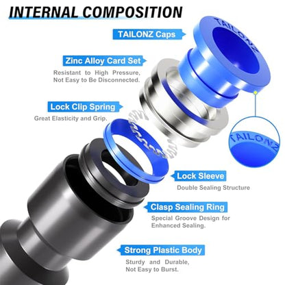 TAILONZ PNEUMATIC 5/16 inch or 8mm od Push to Connect Fittings Pneumatic Fittings Kit 10 Spliters+10 Elbows+10 tee+10 Straight (40 pcs)