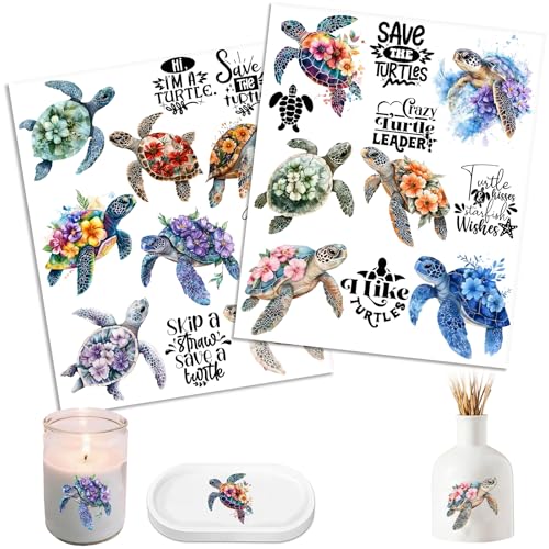 UV DTF Cup Wrap Transfer Stickers for Tumblers and Glasses, 2 Sheets Sea Turtle Rub On Decals for Cups, Mugs, Water Bottles - style: Sea Turtle