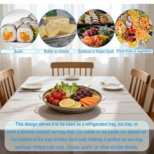 Golden Chilled Serving Tray for Parties 11.8" Compartments Ice Bowl Keeps Food Fruit Dish Cold Platter for Vegetable Seafood Shrimp Cocktail Appetizer Oysters Cheese