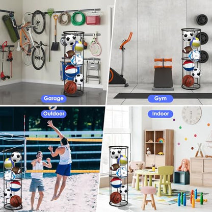 Garage Ball Storage Rack for Basketball & Soccer, Metal Wall-Mount | Durable wall-mounted ball organizer stores basketballs, soccer balls and more in garages, gyms, playrooms and basements - size: Medium size