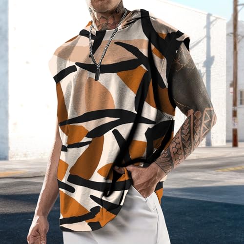 domirica Mens Relaxed Hooded Tank Tops Abstract Print Crewneck Casual Breathable Summer Fitness Sleeveless Shirt - color: Abstract, size: Large