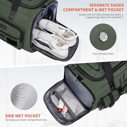 WITZMAN Duffle Bag for Men 3 in 1 Convertible 40L Nylon Gym Travel Backpack | Multi-pockets with Shoe Compartment and Dry-wet Pocket, One Duffel Bag for Sports, Weekender, Overnight, B693 Army Green - color: Army Green