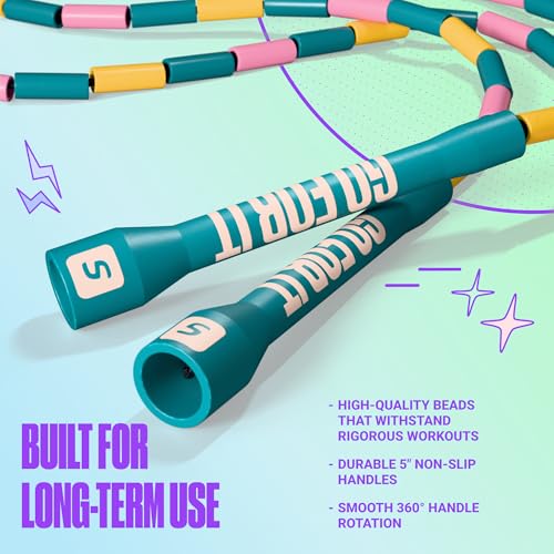 Sportbit Custom-Fit Beaded Jump Rope – Adjustable Length for Kids & Adults, Men & Women – Durable Fitness Rope for Gym & Home - color: Green/Pink/Yellow