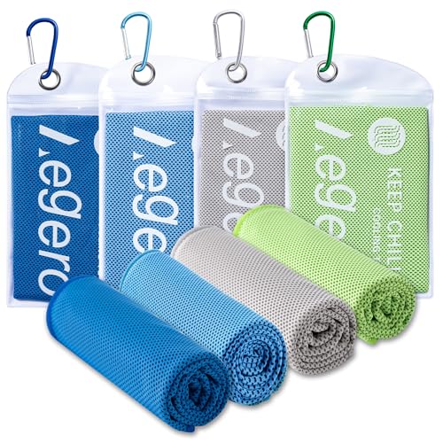 4Pack Cooling Towel 40"x12" Cooling Neck Wraps,Soft Breathable ChillyTowel | IceTowel, Microfiber Towels for Yoga, RunninGym, Camping, Fitness, Workout & More Activities - color: Light Blue/Green/Deep Blue/Grey