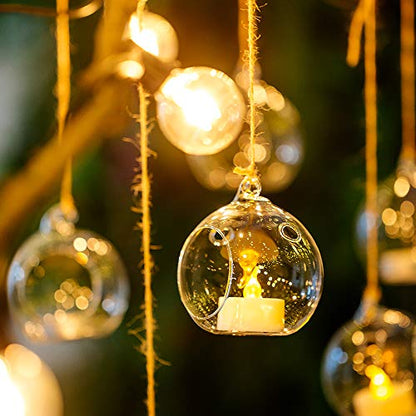 12 Pcs 3.15"/ 8cm Hanging Glass Tealight Holder Globe Plant Terrariums Glass Orbs Air Plants Tea Light Candle Holders Home Decor Indoor Outdoor Garden (with 2 Holes, 9 Pcs + 3 Pcs) - size: 12 Pcs
