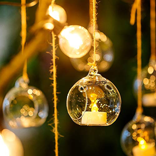 Nuptio 8 Pcs 3.15"/ 8cm Hanging Glass Tealight Holder Globe Plant Terrariums Glass Orbs Air Plants Tea Light Candle Holders Home Decor Indoor Outdoor Garden (with 2 Holes, 6 Pcs + 2 Pcs) - size: 8 Pcs