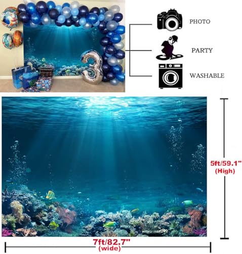 7x5ft Underwater World Backdrop Fabric Under The Sea Photography Backdrops Tropical Fish Coral Deep Ocean Sunlight Seabed Background Undersea Baby Shower Birthday Party Decoration Photo Props
