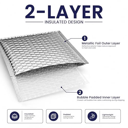 100-Pack Insulated Silver Thermal Bubble Mailers 12 x 17 - Waterproof Metallic Foil Self-Sealing Padded Envelopes for Cold Shipping, Perishables, Food, Cosmetics, Pharmaceuticals - size: 12 x17 | 100 Qty