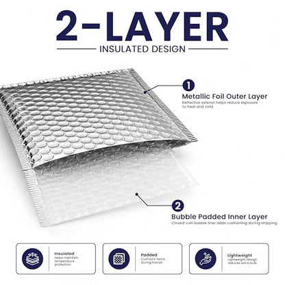 100-Pack Insulated Silver Thermal Bubble Mailers 12 x 17 - Waterproof Metallic Foil Self-Sealing Padded Envelopes for Cold Shipping, Perishables, Food, Cosmetics, Pharmaceuticals - size: 12 x17 | 100 Qty