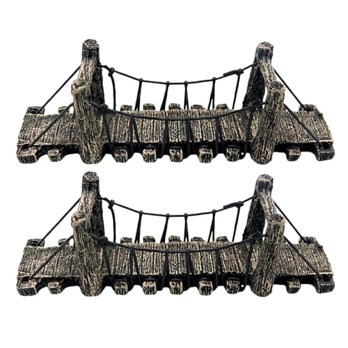 2pcs Aquarium Bridge Decor: Resin Garden Rope Bridge Ornament - Shrimps Hideout Tank Turtle Climbing Platform for Fish Tank Landscaping Decoration