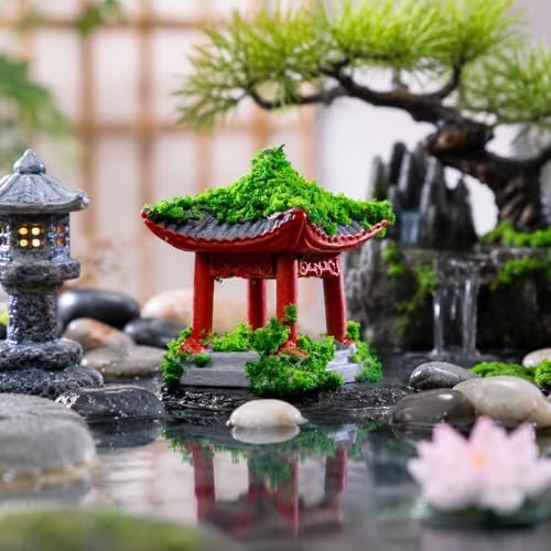 8 pcs Chinese Pavilion Pagoda with Glass Micro Landscape Dollhouse Decoration Japanese Miniature Pagoda Statue Tabletop Fairy Garden Decoration