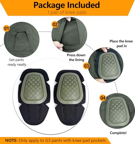 G3 Tactical Knee Pads Army Green | 1 Pair Protective Knee Pads Inserts for Tactical Airsoft Paintball Hunting Combat Military Pants - color: Army green