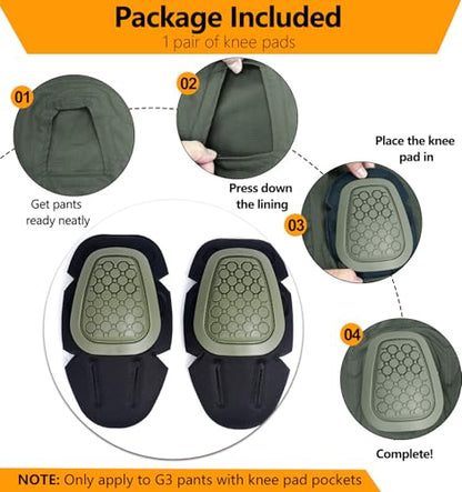 G3 Tactical Knee Pads Army Green | 1 Pair Protective Knee Pads Inserts for Tactical Airsoft Paintball Hunting Combat Military Pants - color: Army green