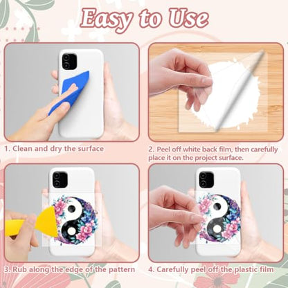 Peacoblue 18 Sheets Rub on Transfers for Crafts, Yin Yang with Sunflower and Daisy 3.6"x3.9" UV DTF Cup Wraps Waterproof Cold Transfers Stickers for Wood Glass Cup Tumblers Mirrors Mugs Home Decor - style: Yin Yang with Sunflower and Daisy