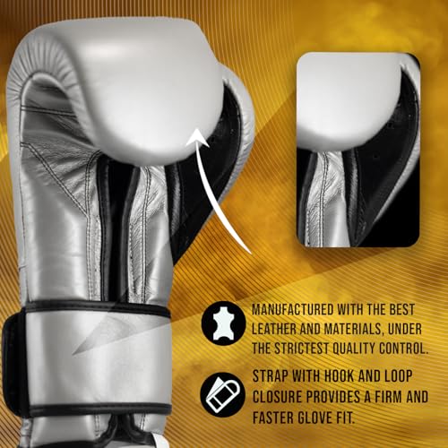 CLETO REYES Training Boxing Gloves with Hook and Loop Closure for Sparring and Heavy Punching Bags, Men and Women, MMA, Kickboxing, Muay Thai - color: Silver Bullet, size: 12oz.