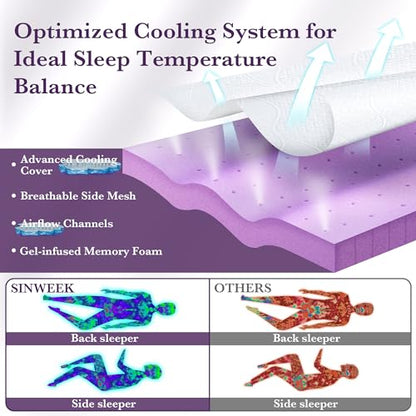 SINWEEK 3 Inch Gel Memory Foam Mattress Topper with Cooling Cover Ventilated Soft Mattress Pad, Bed Topper, CertiPUR-US Certified, Twin Size