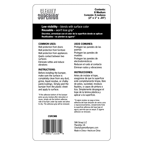Multi-Use Bumper Guards - Med 8 Pack Rectangle 2" x 1" x .2" - Protects & Quiets Contact from Furniture, Doors, Dressers, & Appliances - Reusable & Easy to Apply Polymer Gel Bumper