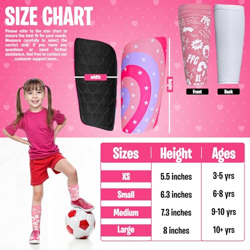 Kids Soccer Shin Guards with Shin Gaurd Sleeves 3-10+ Yrs - color: PPG - Pink, size: Medium [9 - 10 Yrs]