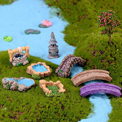 8 Pcs Mini Lighthouse Water Well Bridge Figurines Miniature Gardening Pool Lawn Running Water Terrarium Stone Bridge Figurine Micro Landscape Indoors Outdoors Decorative Accessory