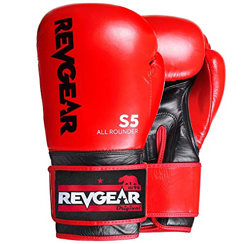 Revgear S5 Leather Muay Thai & Kickboxing Gloves, MMA, UFC, Training Gear - color: Red/Black, size: 14OZ