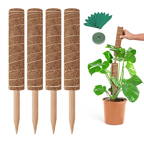 GROWNEER 42 Inch Moss Pole for Plants, 4 Pcs 15 Inch Stackable Coir Totem Support, Moss Sticks with 15pcs Labels and 78in Garden Ties, Monstera and Snake Plants Stake for Climbing Indoor - size: 42 Inches