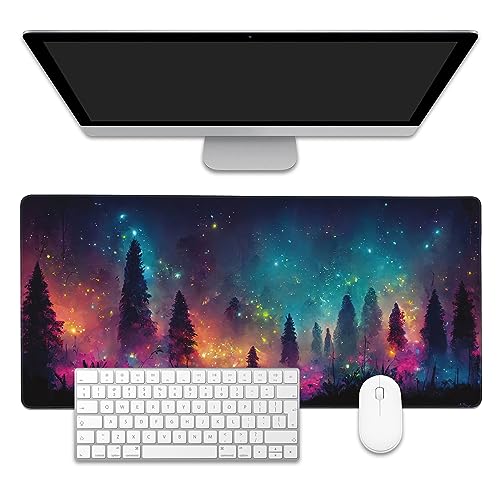 Fantasy Forest Desk Mat,Large Gaming Mouse Pad,Non-Slip Rubber Base Desk Pad with Stitched Edges for Desk Office Home Decor 35.4X15.7 Inch - color: Fantasy Forest