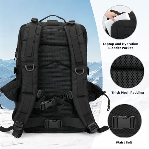 Hannibal Tactical MOLLE Assault Backpack, Tactical Backpack Military Army Camping Rucksack - color: Flag Patch With Water Bottle