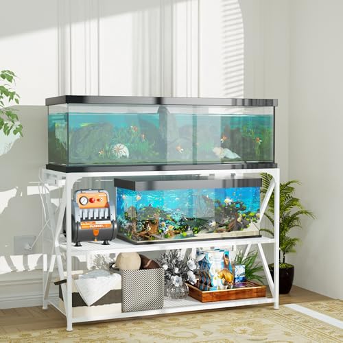 55-75 Gallon Fish Tank Stand, 49.2 x 19.7x 31.5 Inch,Industrial Aquarium Stand with Power Outlet and Switch, Turtle Tank, Reptile Terrariums and Breeder Tank Stand, White