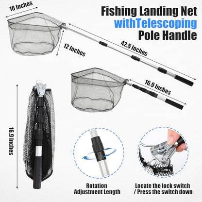 3 Pcs Fishing Tool Kit, Fishing Landing Net with Telescoping Pole Handle, Fish Plier with Sheath, Fish Lip Gripper for Freshwater Extend to 30-56 Inches, Gear Gifts for Men Women