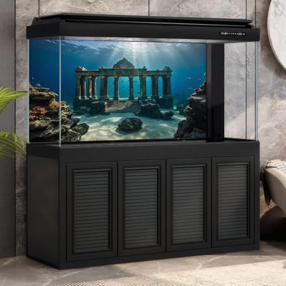 Under The Sea Scene Aquarium Background Tranquil Underwater Ancient Temple Fish Tank Background Deep Blue Sea Sunray Terrarium Backgrounds Blue Ocean Sunken Temple Reptile Tank Backgrounds 48x24in - color: Blue_Dark Brown, size: 48(W)x24(H)in
