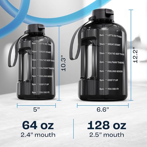 AQUAFIT 1 Gallon Water Bottle with Motivational Quotes - color: Midnight Gray, size: 128 Ounces