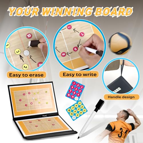 RoseFlower Volleyball Coaching Board, Magnetic Volleyball Coaches Board Tactics Board with Magnets and Pen, Volleyball Strategy Clipboard Coach Training Equipment