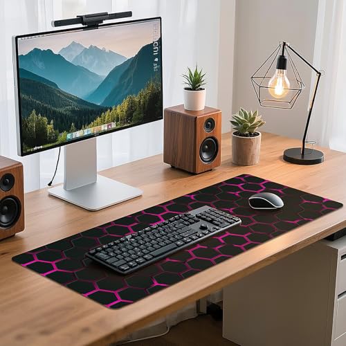 Gaming Mouse Pad - (31.5"×11.8") Honeycomb Large Mouse Pads for Desk - Desk Mat for Keyboard and Mouse with Non-Slip Base, Desks Pad Matfor Game/Office & Home（Black Rose Red） - color: Black Rose Red