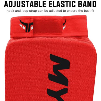 Mytra Fusion Shin Pads Instep Protector Kick Boxing Muay Thai Training Elasticated shin Guards - color: Red, size: Small-Medium