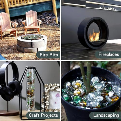 OnlyFire Fire Pit Glass Rocks 10 lbs, High Luster Fire Glass Beads 1/2 Inch, Tempered Glass Marbles for Propane/Natural Gas Fire Pit, Fireplace, Multicolor & Blends Available - color: Emerald Green+Crystal Ice+Caramel
