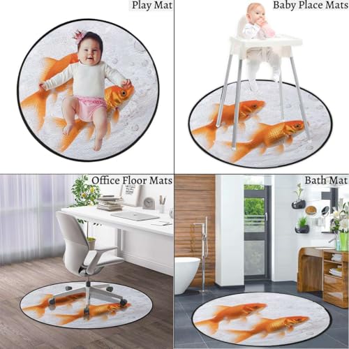 Aquarium Anti-Slip Chair Mat for Hardwood Floors, Golden Carp Multi-Purpose Office Desk Protector, Durable Floor Carpet,Protect The Floor from Scratches, Orange Gold White Diameter 59 in
