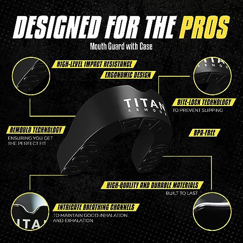 Mouth Guard Boxing, Dual-Layer Boil & Bite Mouthguard, Adult | Premium Dual-Layer | Case Included | Adult & Youth Custom-Fit Mouthpiece | Football, MMA, Hockey, Lacrosse, BJJ, Basketball - color: Black, size: Adult Age 11+