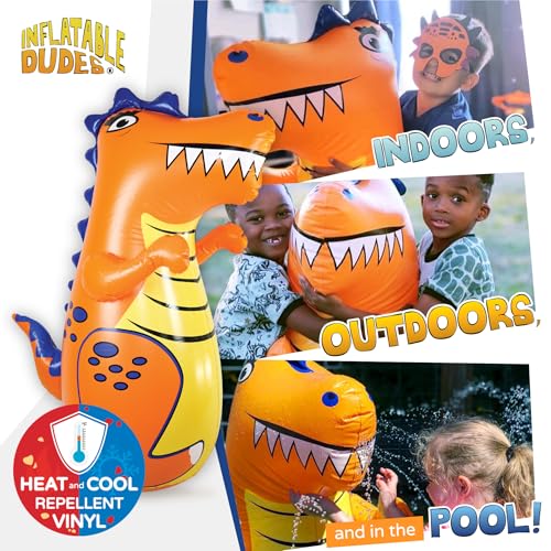 INFLATABLE DUDES Kids Punching Bag- Bop Bag | Sand-Base - color: Orange Rex | Pre-filled with Sand, size: 47"